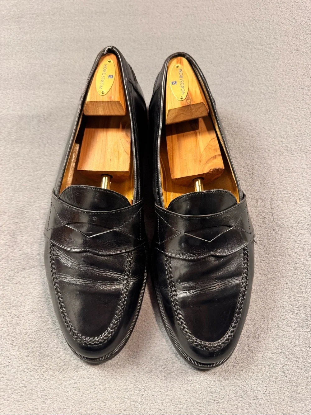 Johnston & Murphy Black Leather Penny Loafers - Men